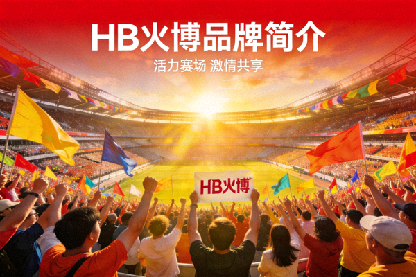 HB火博品牌简介配图 - 体育场全景，观众欢呼，充满活力与激情